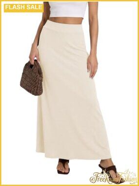 Stretchy A-Line Maxi Skirt Elastic Waist Long Skirt